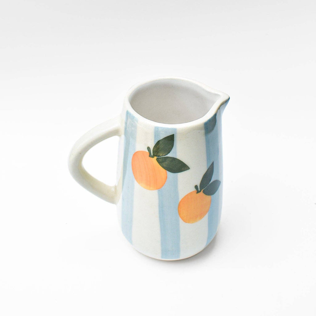 Blue Striped Orange Ceramic Pitcher