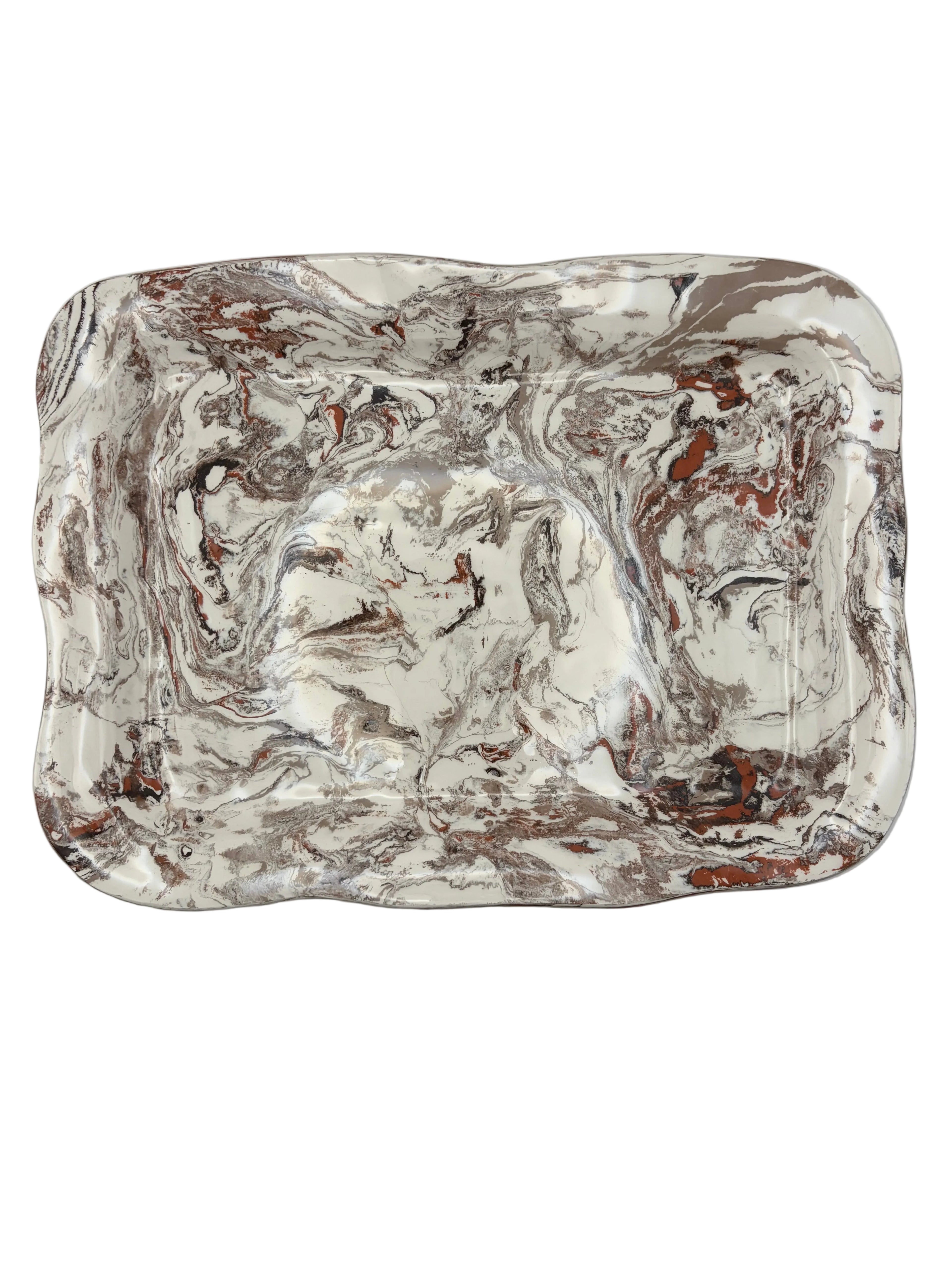 Ceramic Marbleized Tray - Brown