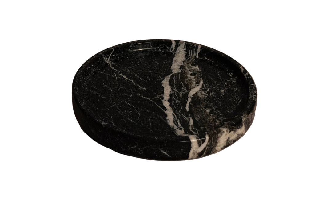 Classic Round Vanity Tray - Black Zebra Marble