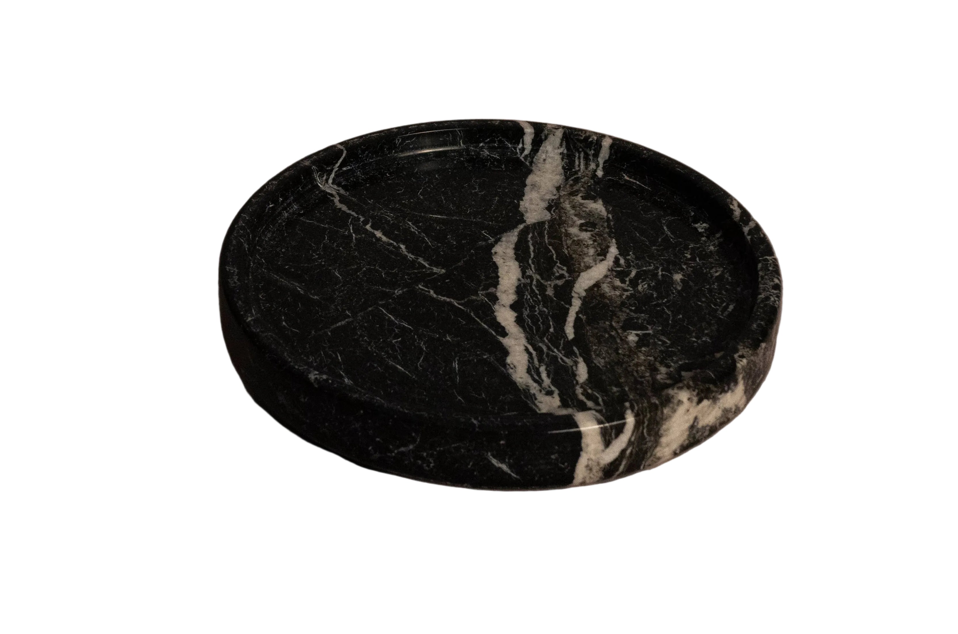 Classic Round Vanity Tray - Black Zebra Marble