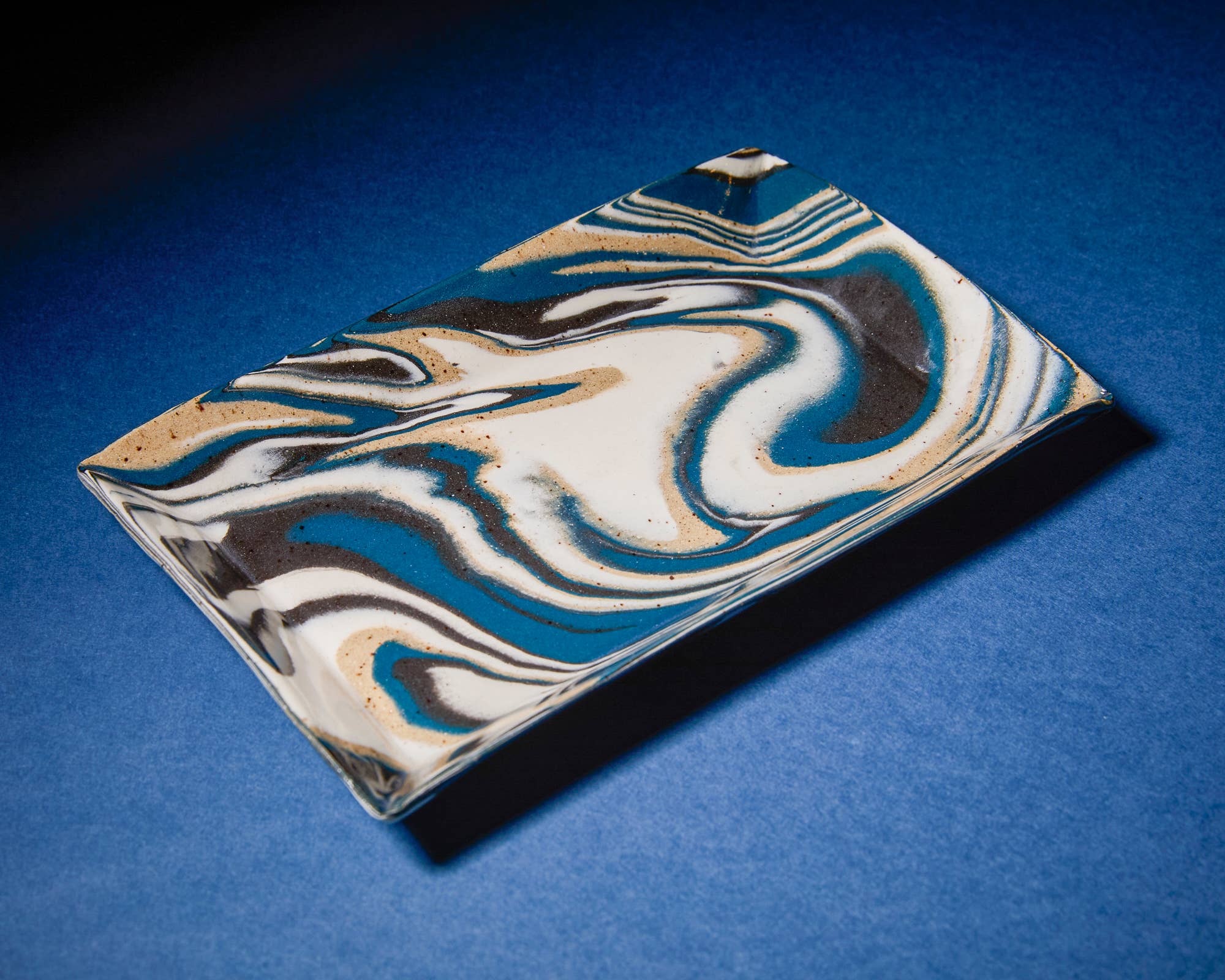 Small Rectangular Dish - Blue and Black