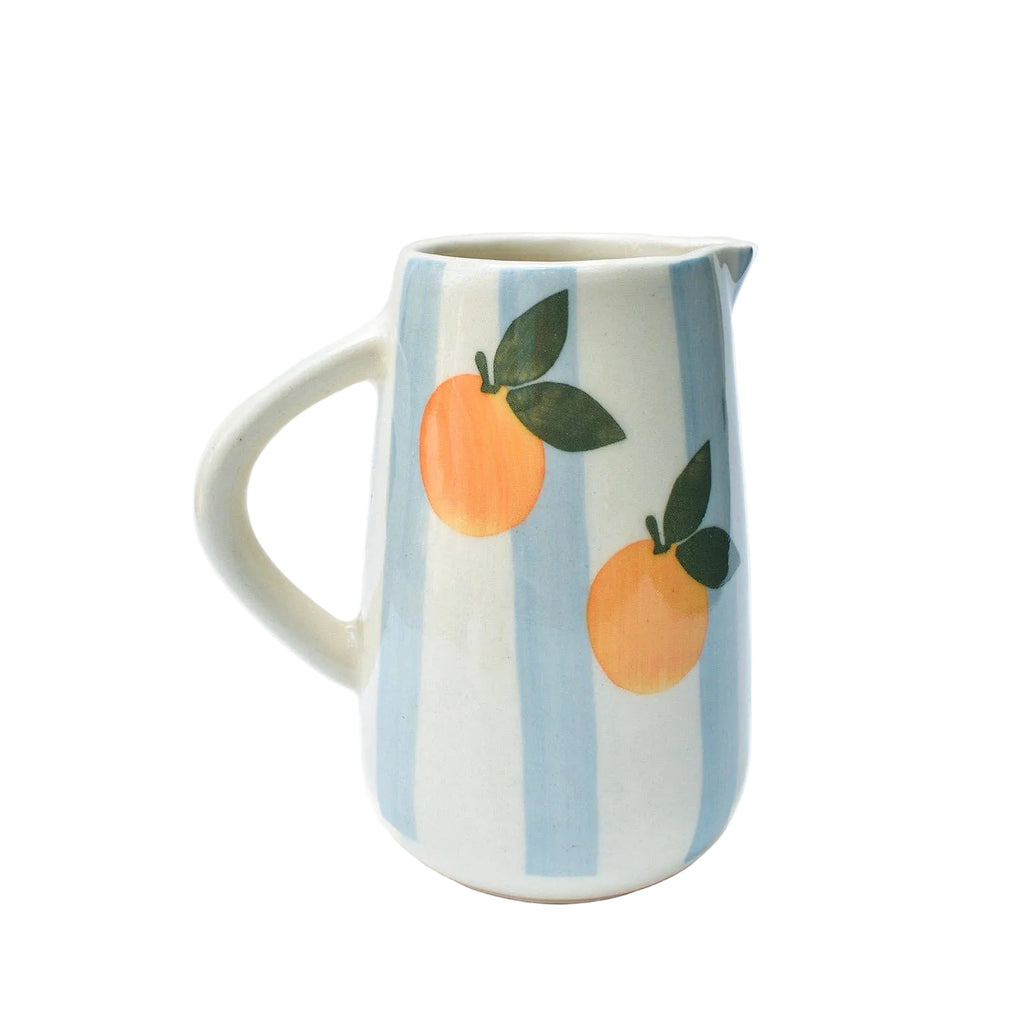 Blue Striped Orange Ceramic Pitcher