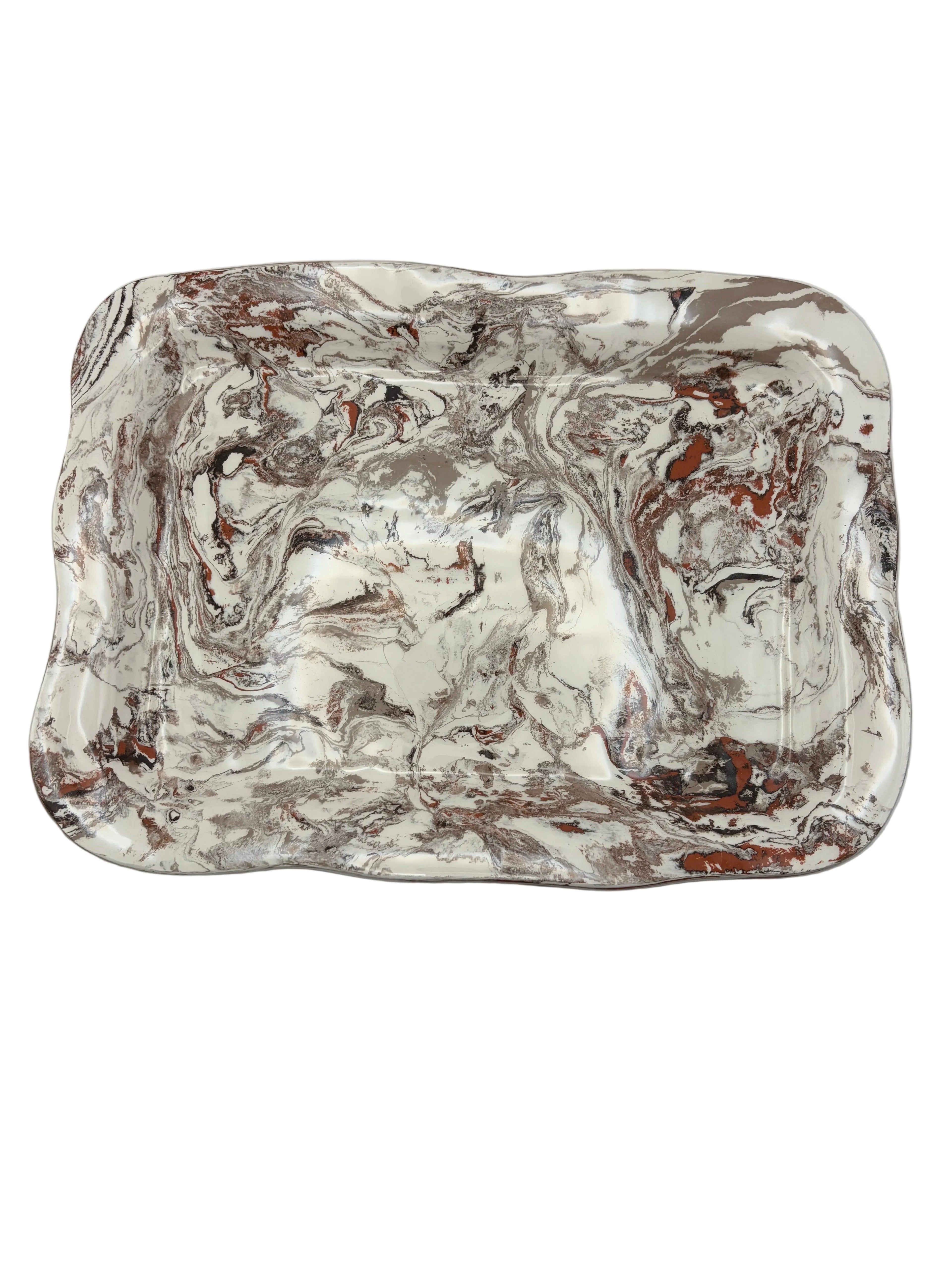 Ceramic Marbleized Tray - Brown