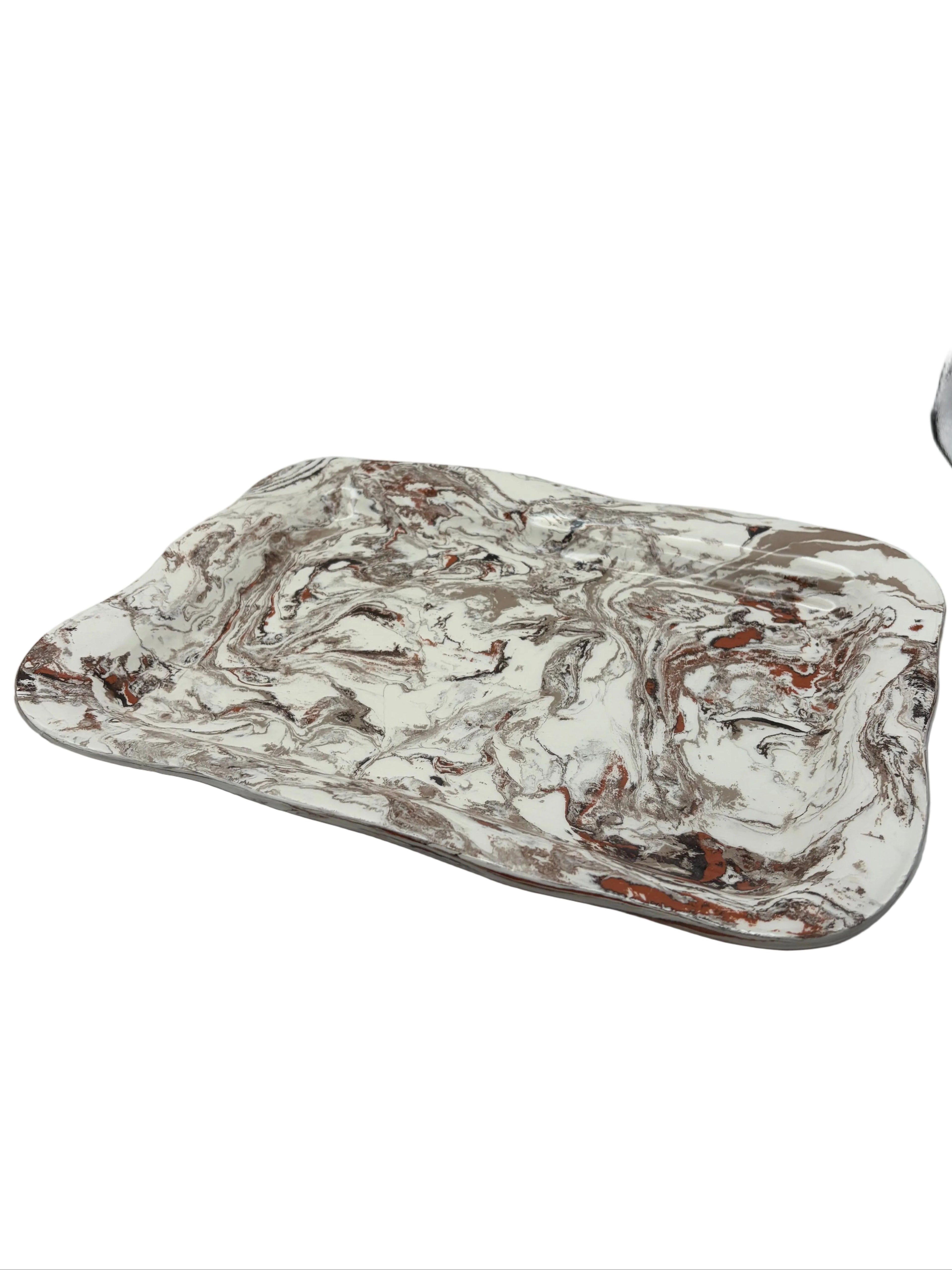 Ceramic Marbleized Tray - Brown