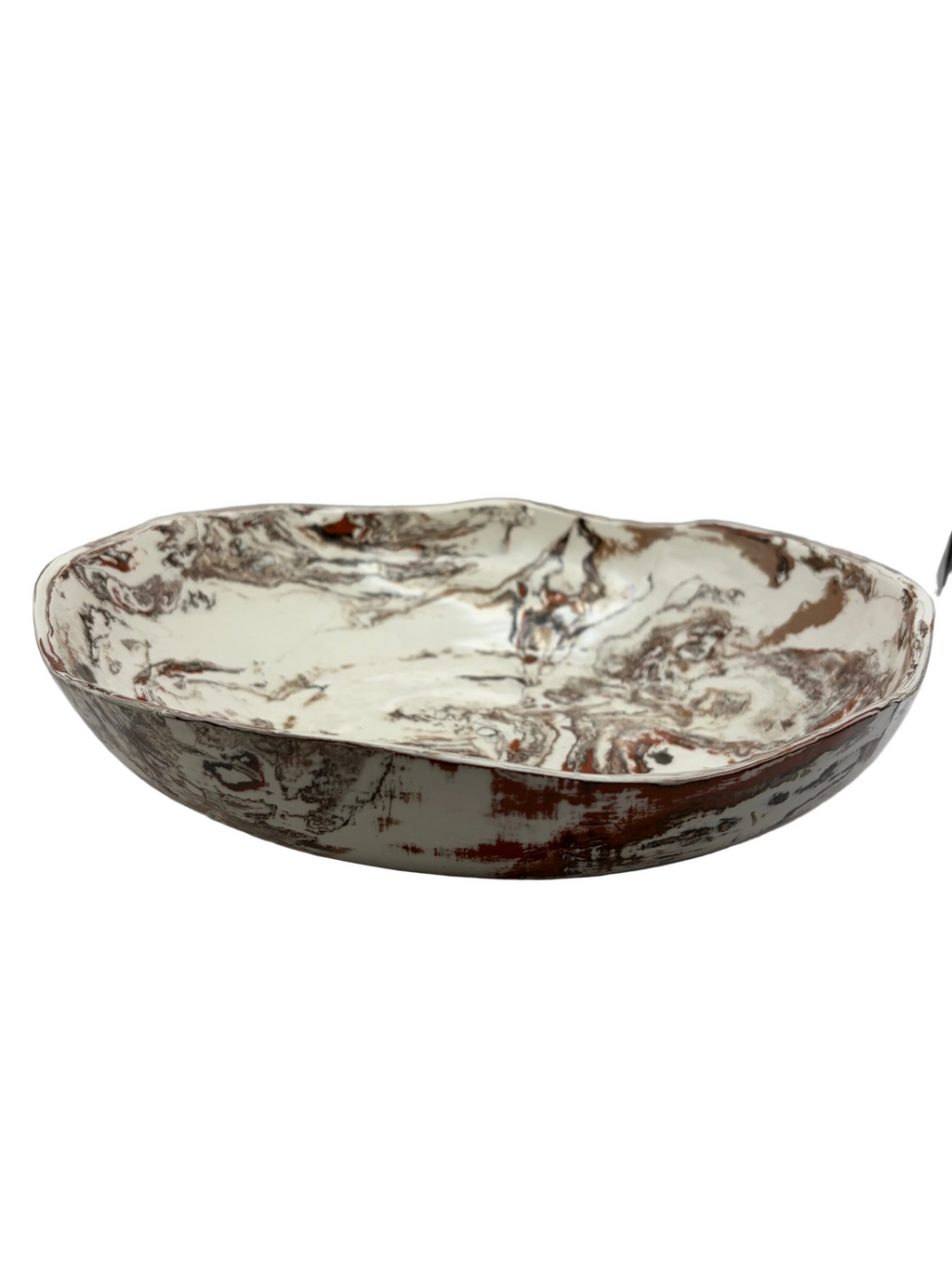 Ceramic Marbleized Large Salad Bowl - Brown