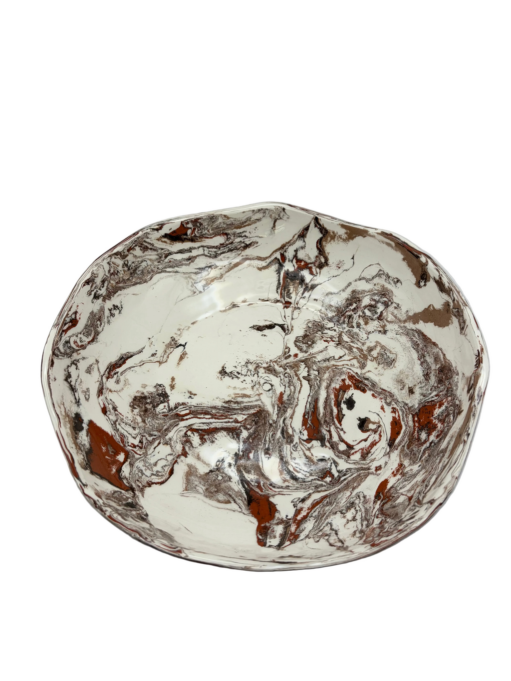 Ceramic Marbleized Large Salad Bowl - Brown