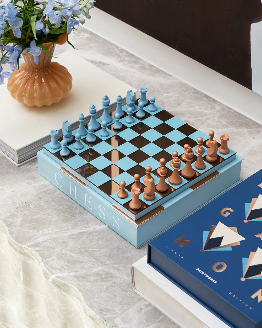 Chess Coffee Table Book - Blue Mirrored