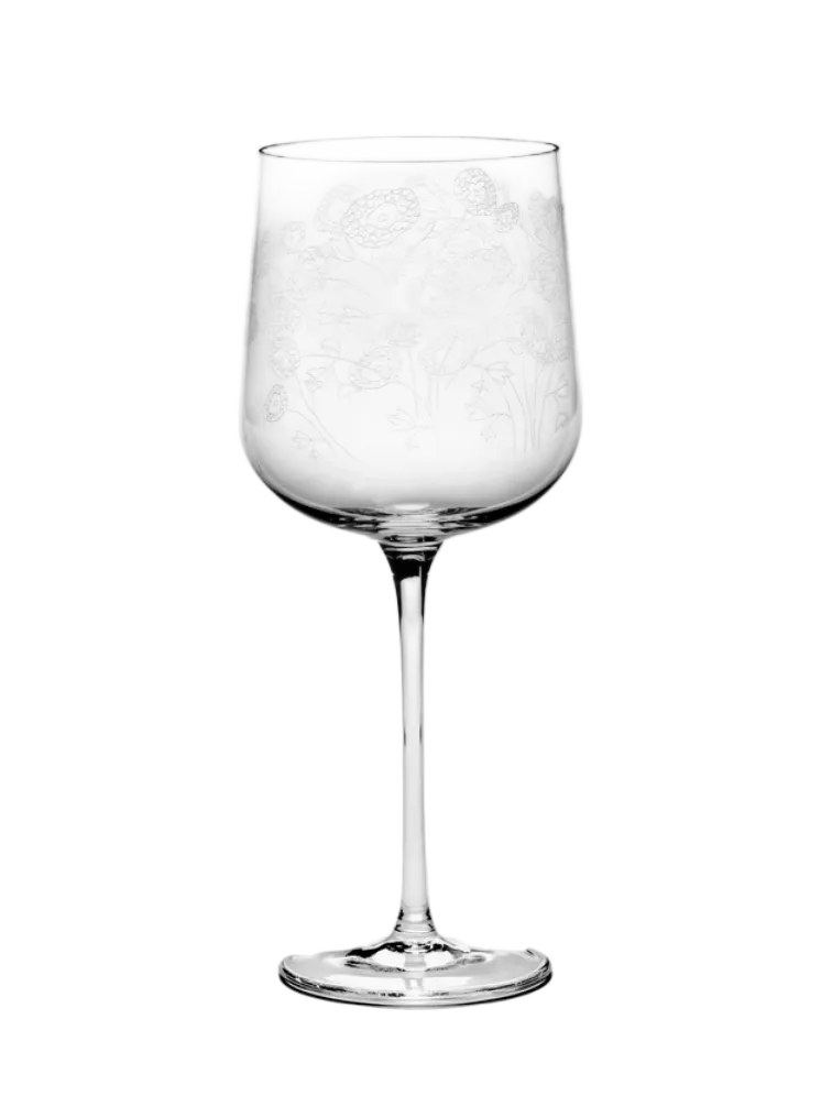Midnight Flowers Etched Red Wine Glass