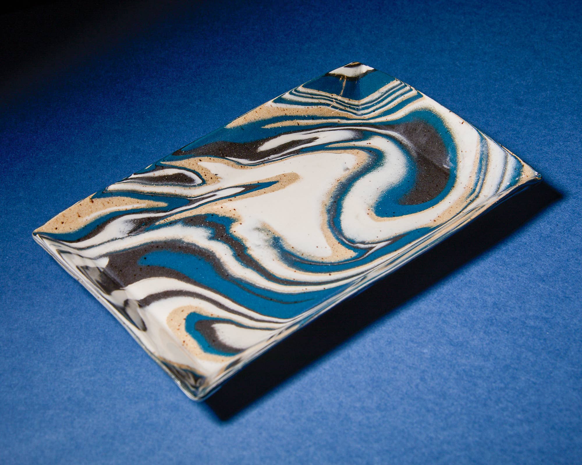 Small Rectangular Dish - Blue and Black