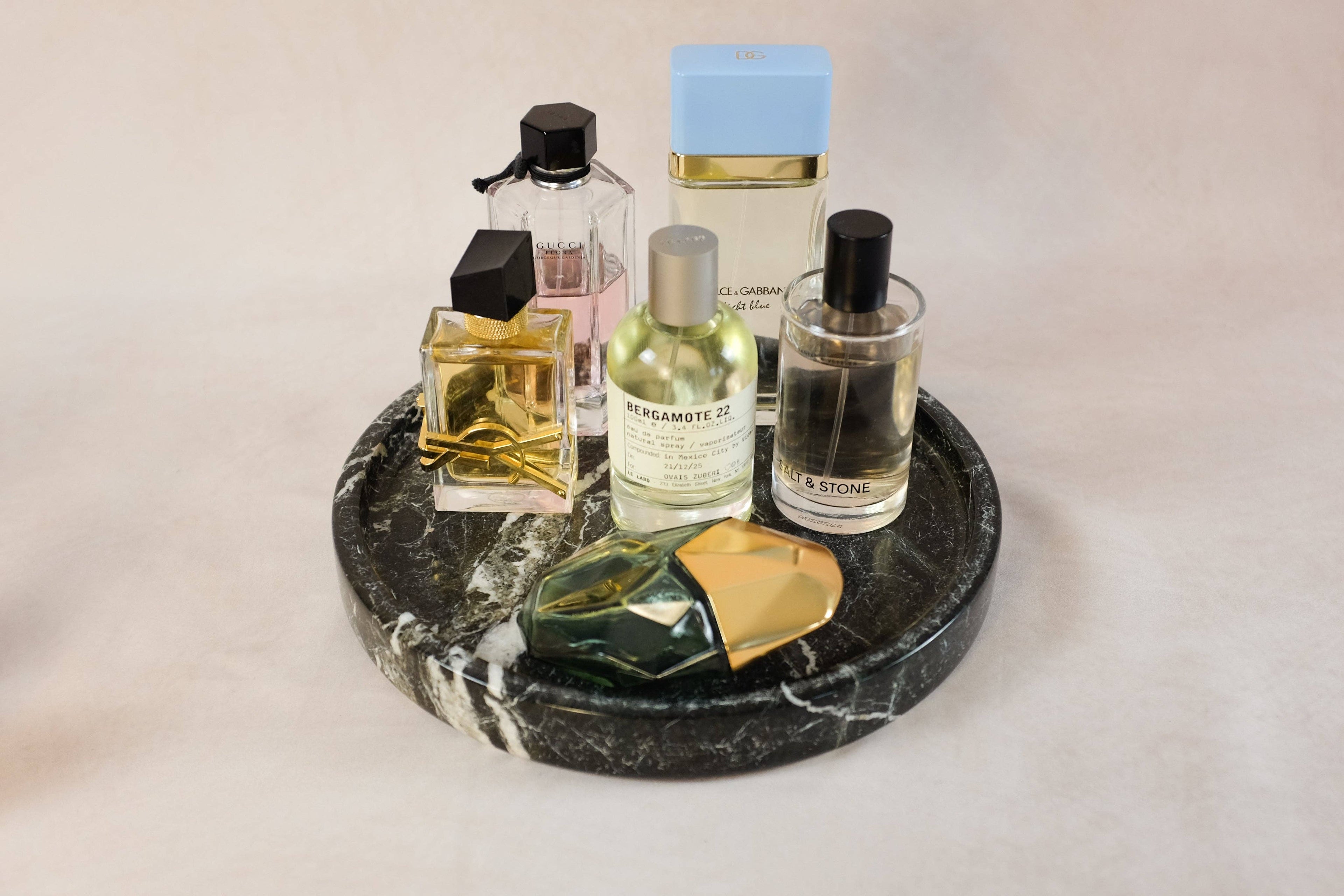 Classic Round Vanity Tray - Black Zebra Marble